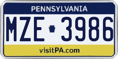 PA license plate MZE3986