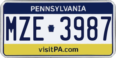 PA license plate MZE3987