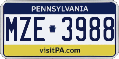 PA license plate MZE3988
