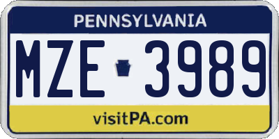 PA license plate MZE3989