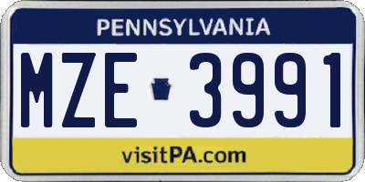 PA license plate MZE3991