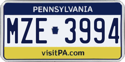 PA license plate MZE3994