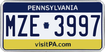 PA license plate MZE3997