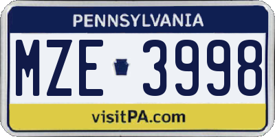 PA license plate MZE3998