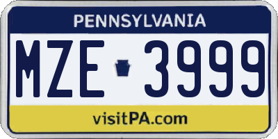 PA license plate MZE3999