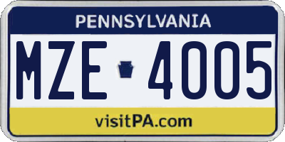 PA license plate MZE4005