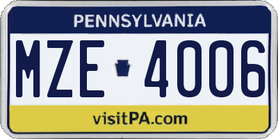 PA license plate MZE4006