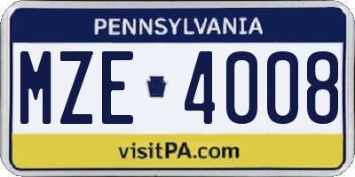 PA license plate MZE4008