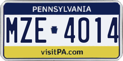 PA license plate MZE4014