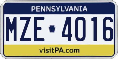 PA license plate MZE4016