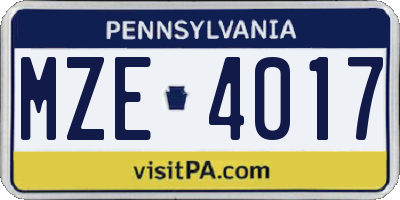 PA license plate MZE4017
