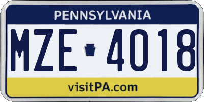 PA license plate MZE4018