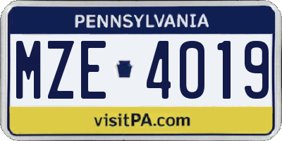 PA license plate MZE4019