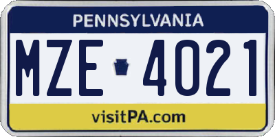 PA license plate MZE4021