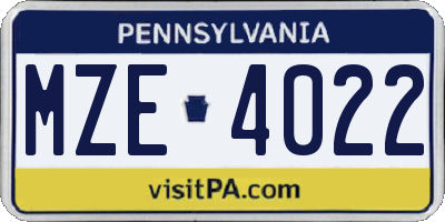 PA license plate MZE4022