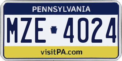 PA license plate MZE4024