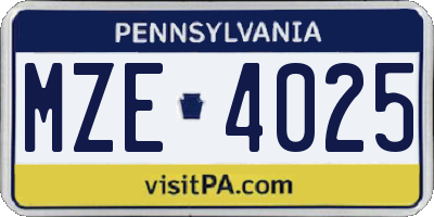 PA license plate MZE4025