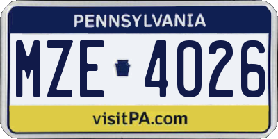 PA license plate MZE4026