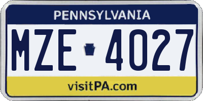 PA license plate MZE4027