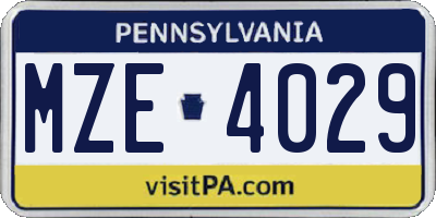 PA license plate MZE4029