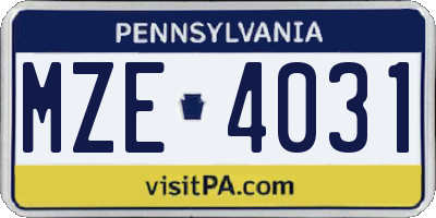 PA license plate MZE4031