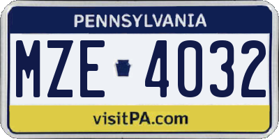 PA license plate MZE4032
