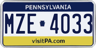 PA license plate MZE4033