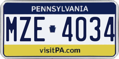 PA license plate MZE4034