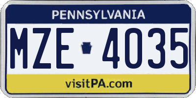 PA license plate MZE4035