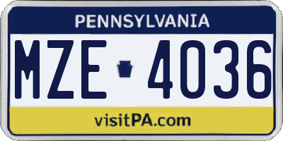 PA license plate MZE4036