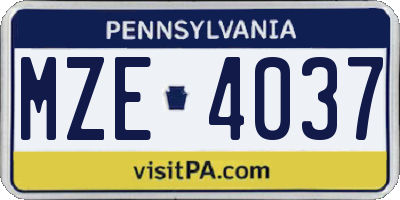 PA license plate MZE4037