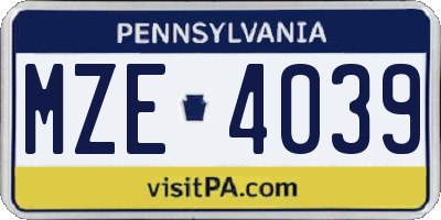 PA license plate MZE4039