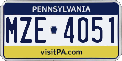 PA license plate MZE4051