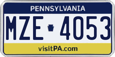 PA license plate MZE4053