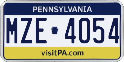 PA license plate MZE4054