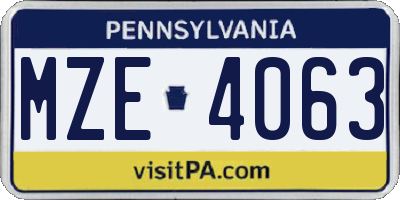 PA license plate MZE4063