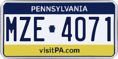 PA license plate MZE4071