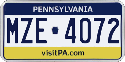 PA license plate MZE4072