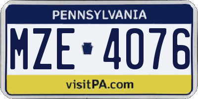 PA license plate MZE4076