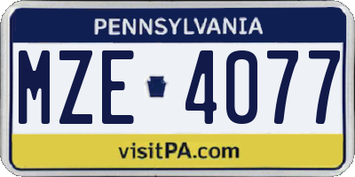 PA license plate MZE4077