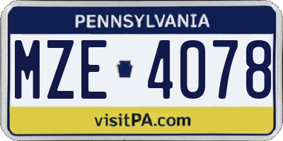 PA license plate MZE4078