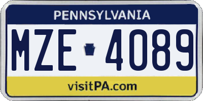 PA license plate MZE4089