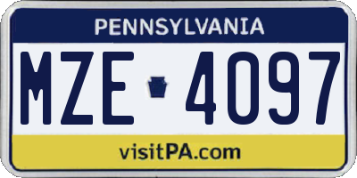 PA license plate MZE4097