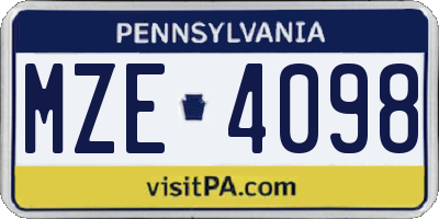 PA license plate MZE4098