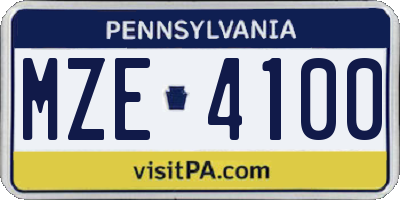 PA license plate MZE4100