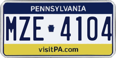 PA license plate MZE4104