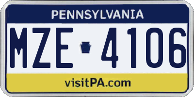 PA license plate MZE4106