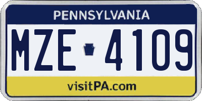 PA license plate MZE4109