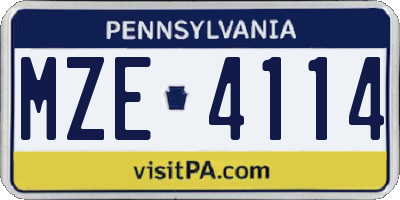 PA license plate MZE4114