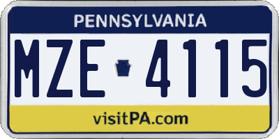 PA license plate MZE4115